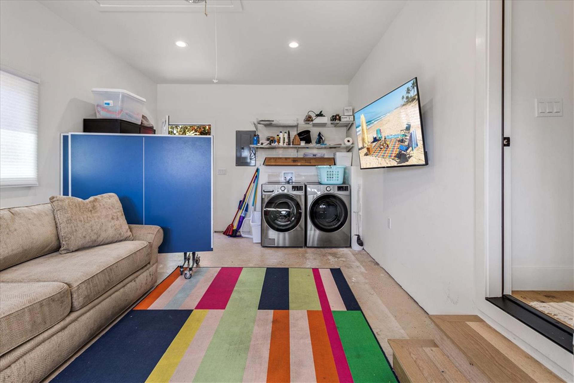 Garage has been Converted into a Game Room and Laundry Area