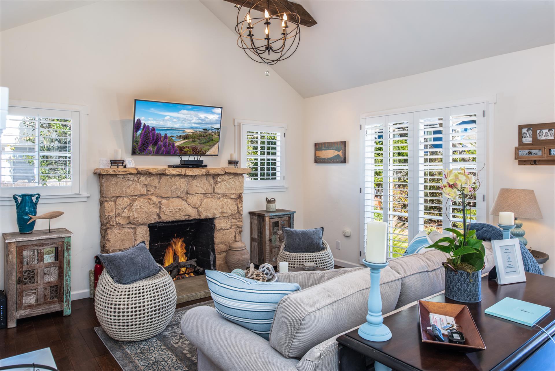 Living Room with Fireplace and HDTV