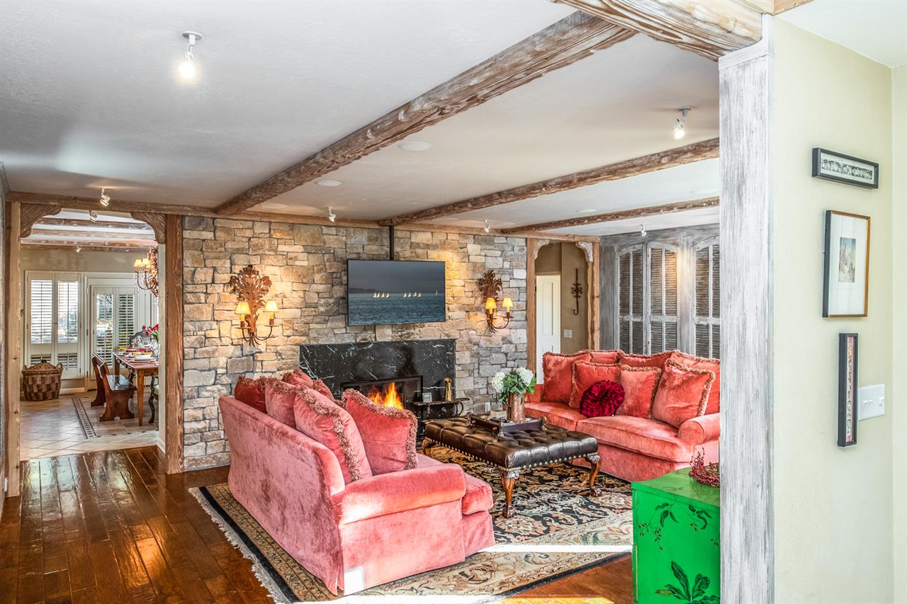 Living Room with Fireplace and HDTV