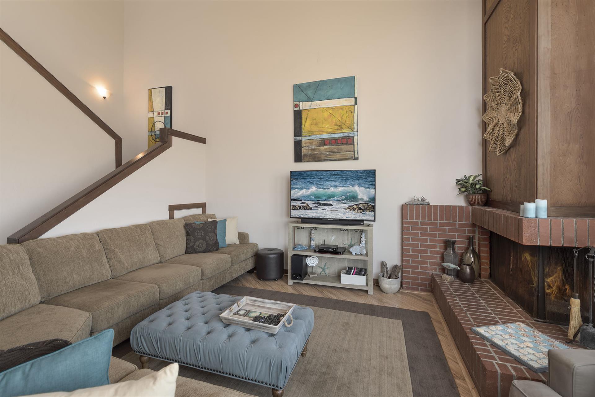 Living Room with Fireplace and HDTV