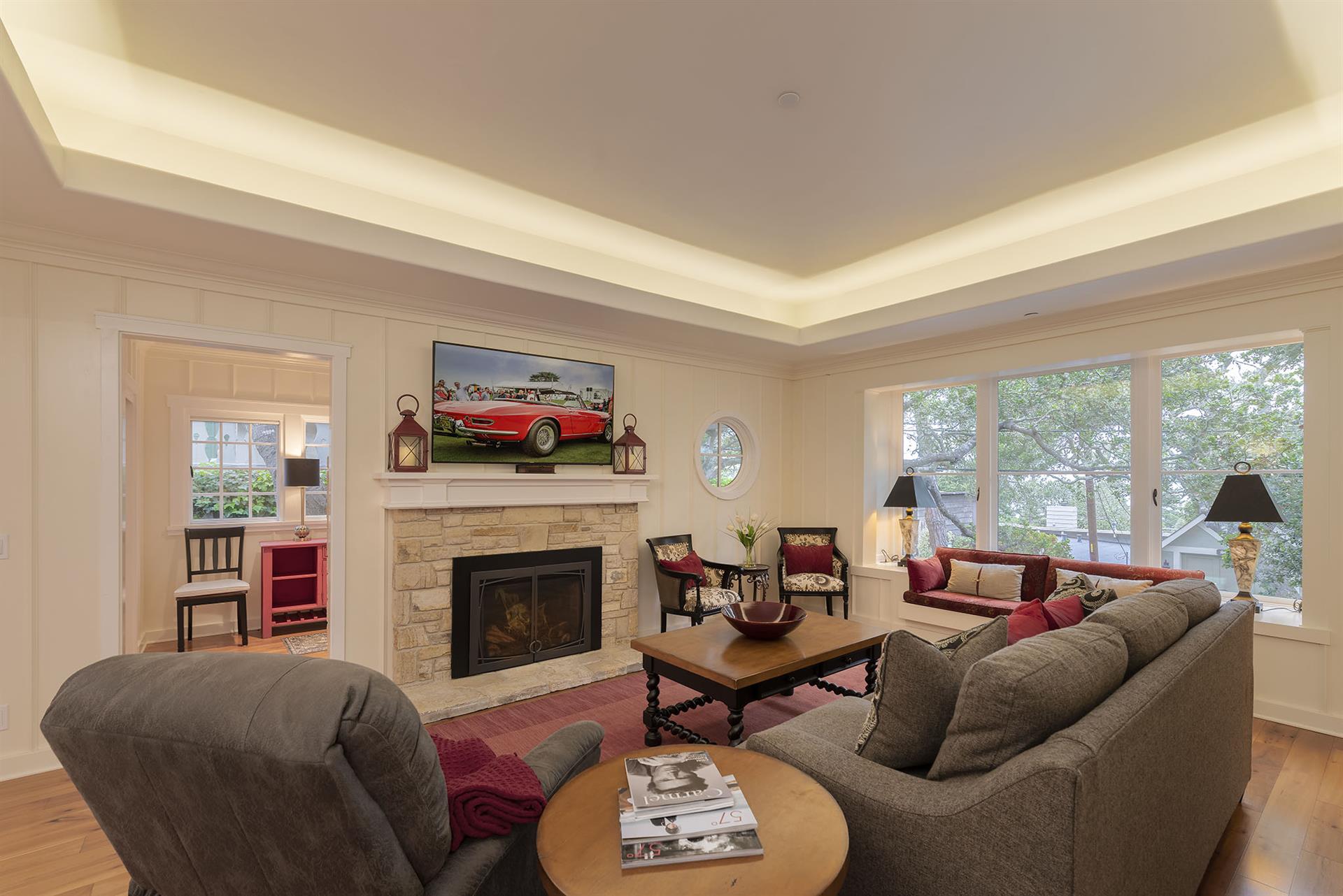 Living Room with a Gas Fireplace and HDTV