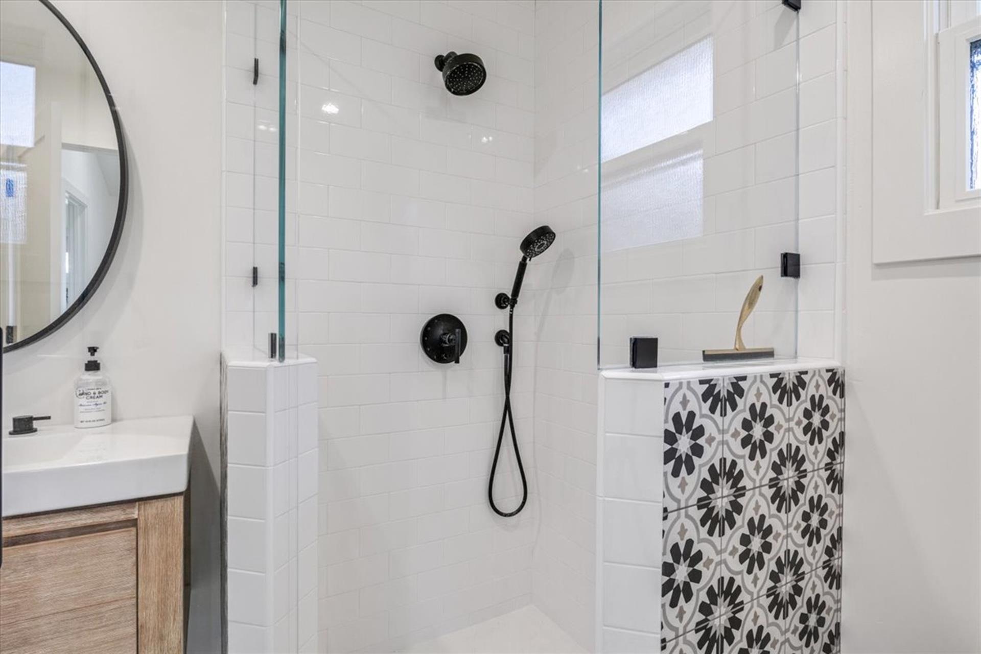 Hall Bathroom  Upstairs and has a Shower