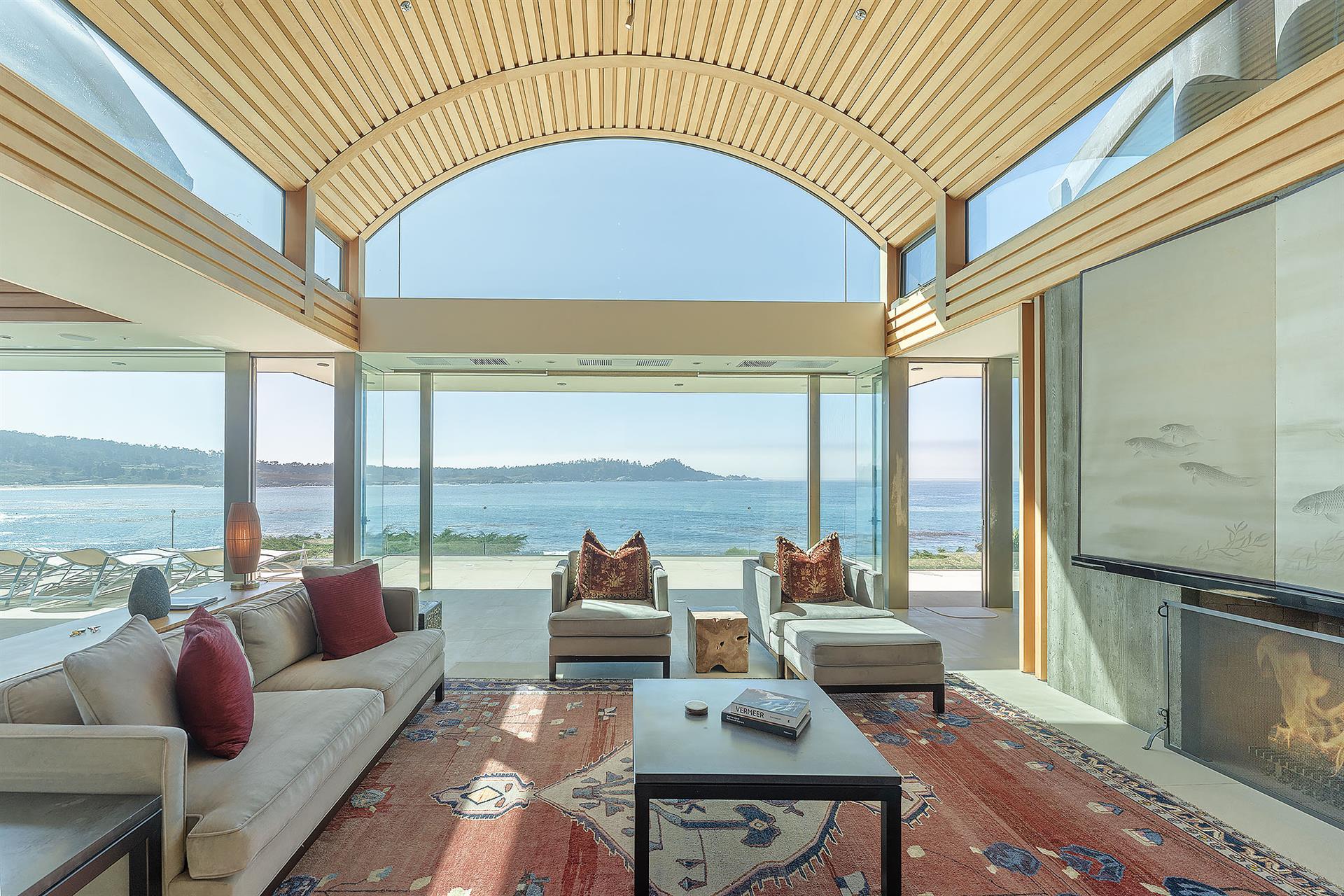 Living Room with Fireplace and Ocean Views