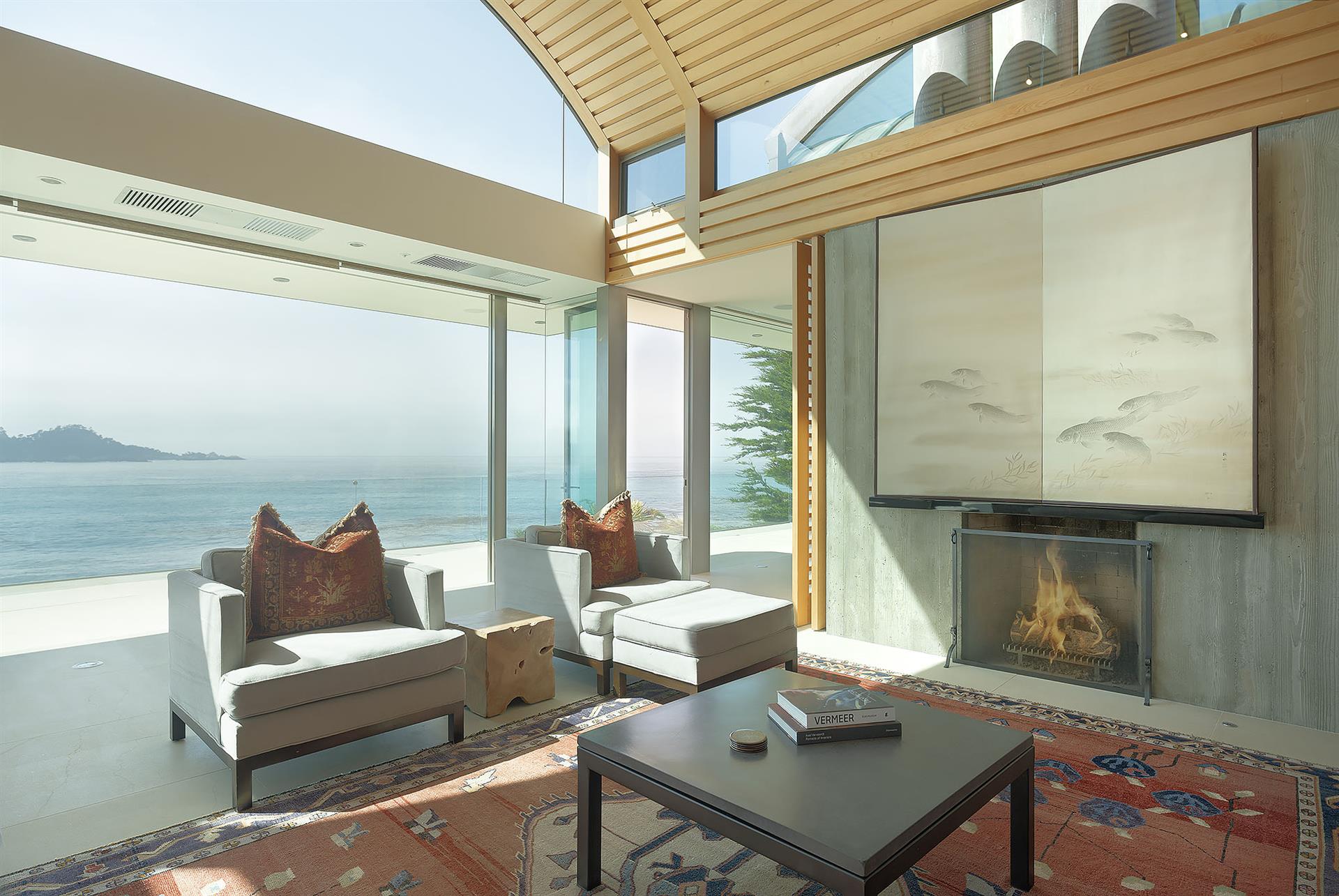 Living Room with Fireplace and Vaulted Ceilings