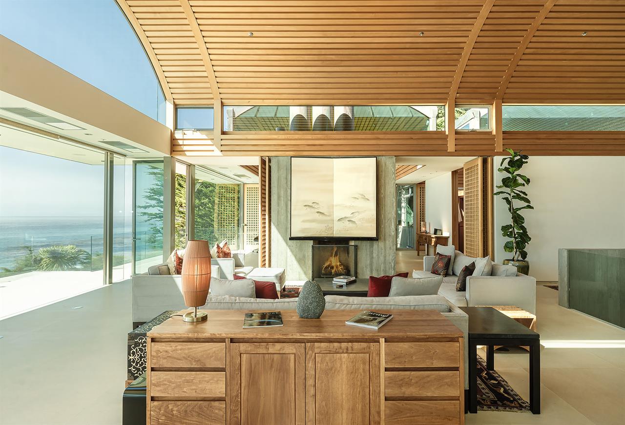 Living Room with Fireplace and Vaulted Ceilings