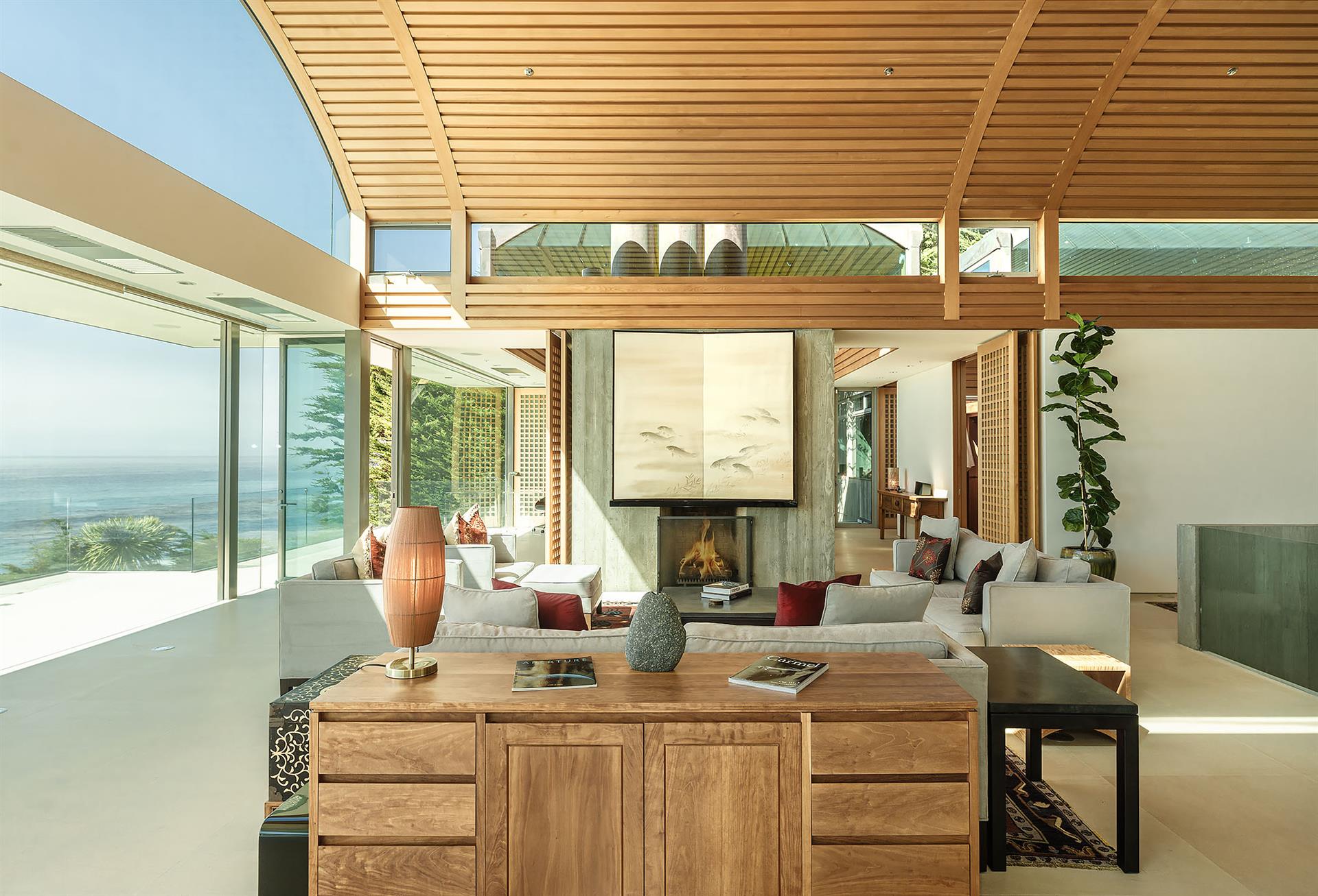 Living Room with Fireplace and Vaulted Ceilings
