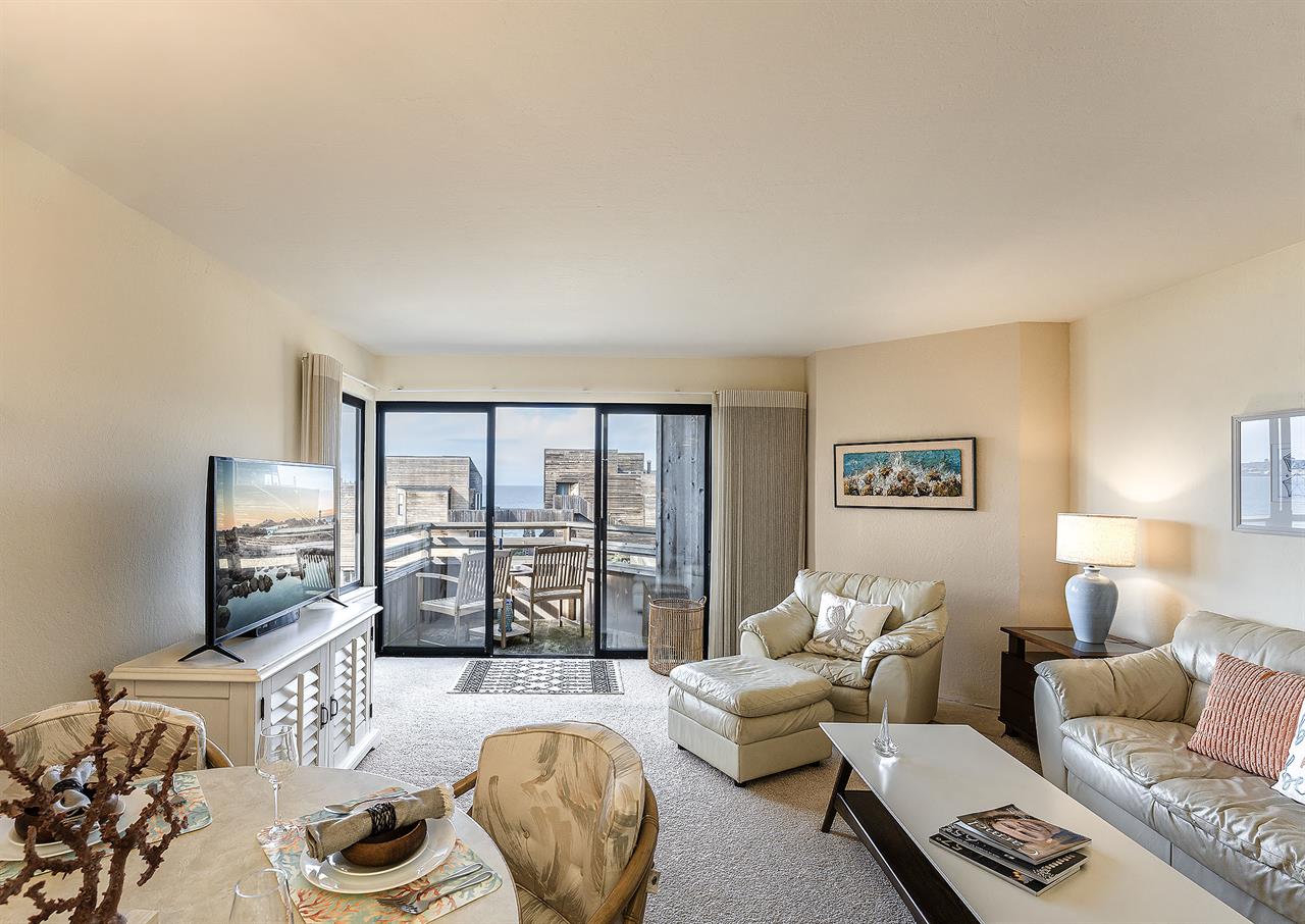 Living Room with Ocean View and HDTV