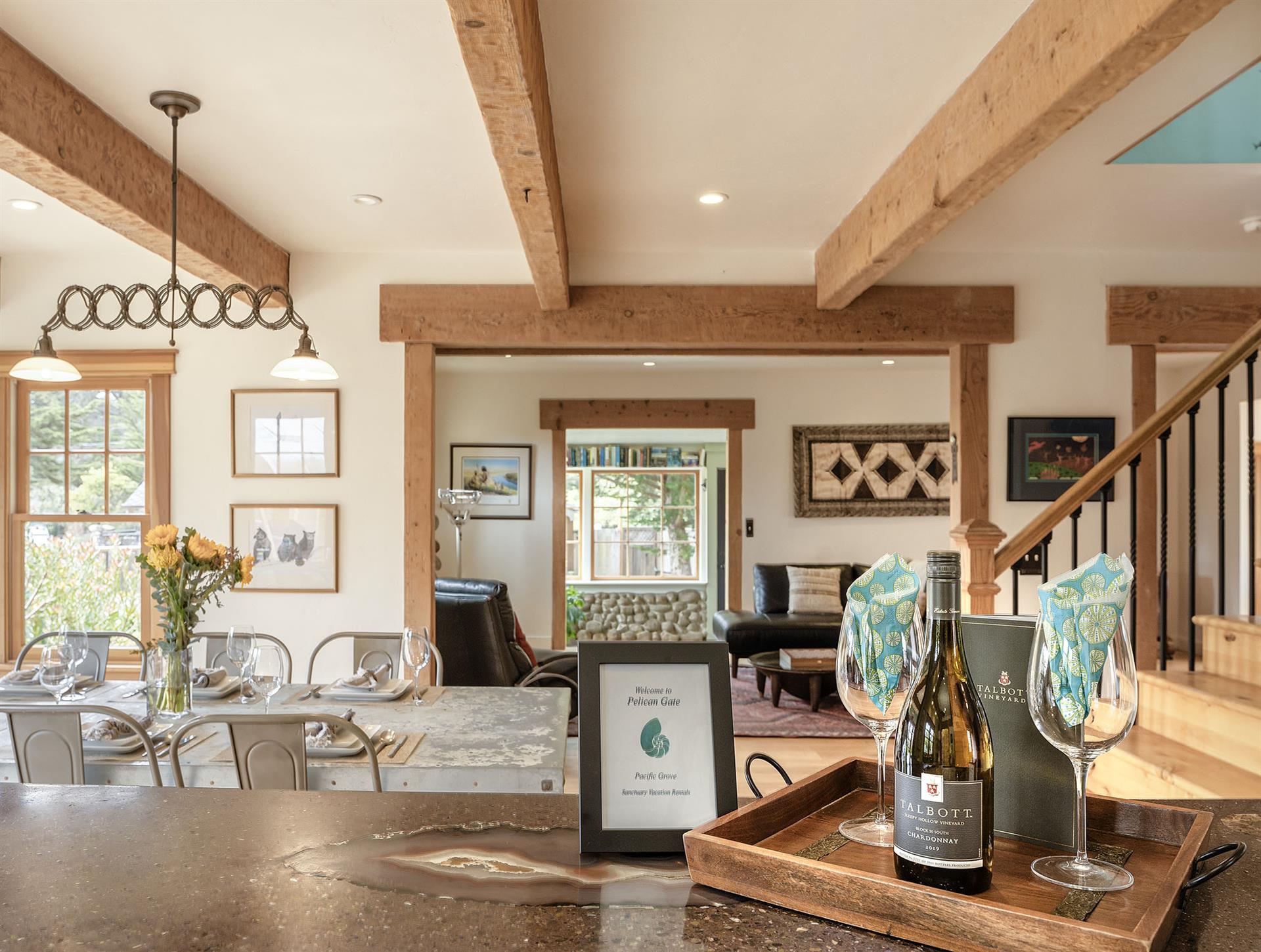 View from the Kitchen to the Dining Area and Living Room