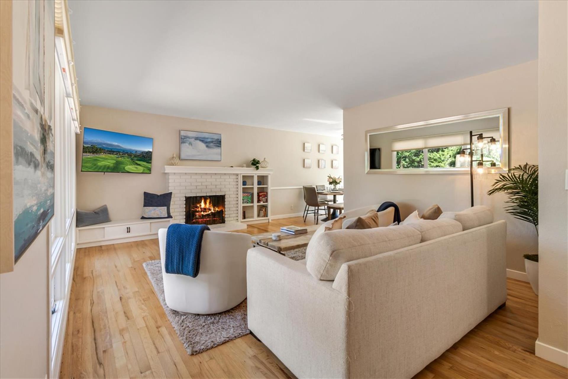 Living Room with Fireplace and TV