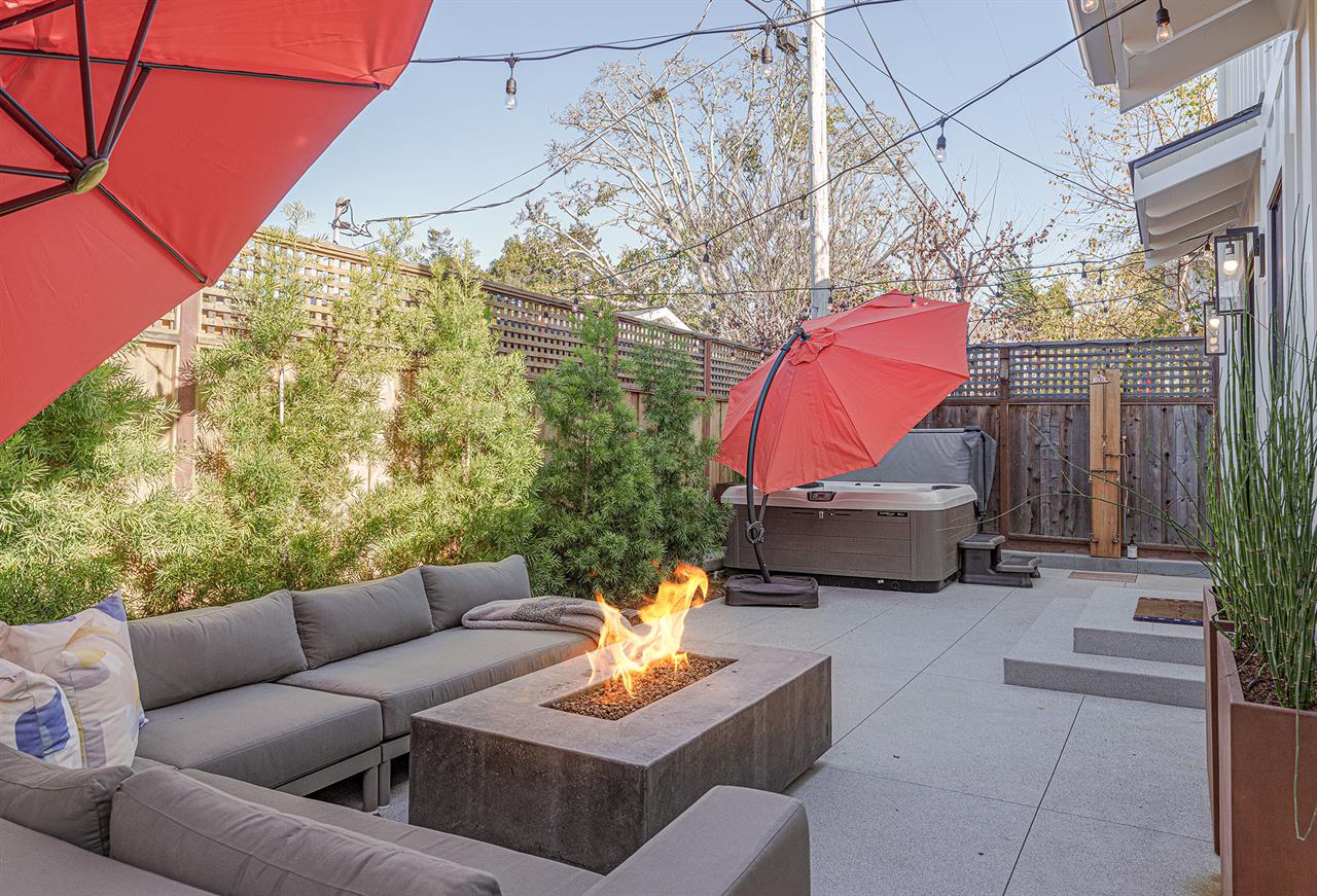 Backyard Patio with Hot Tub, Fire Pit
