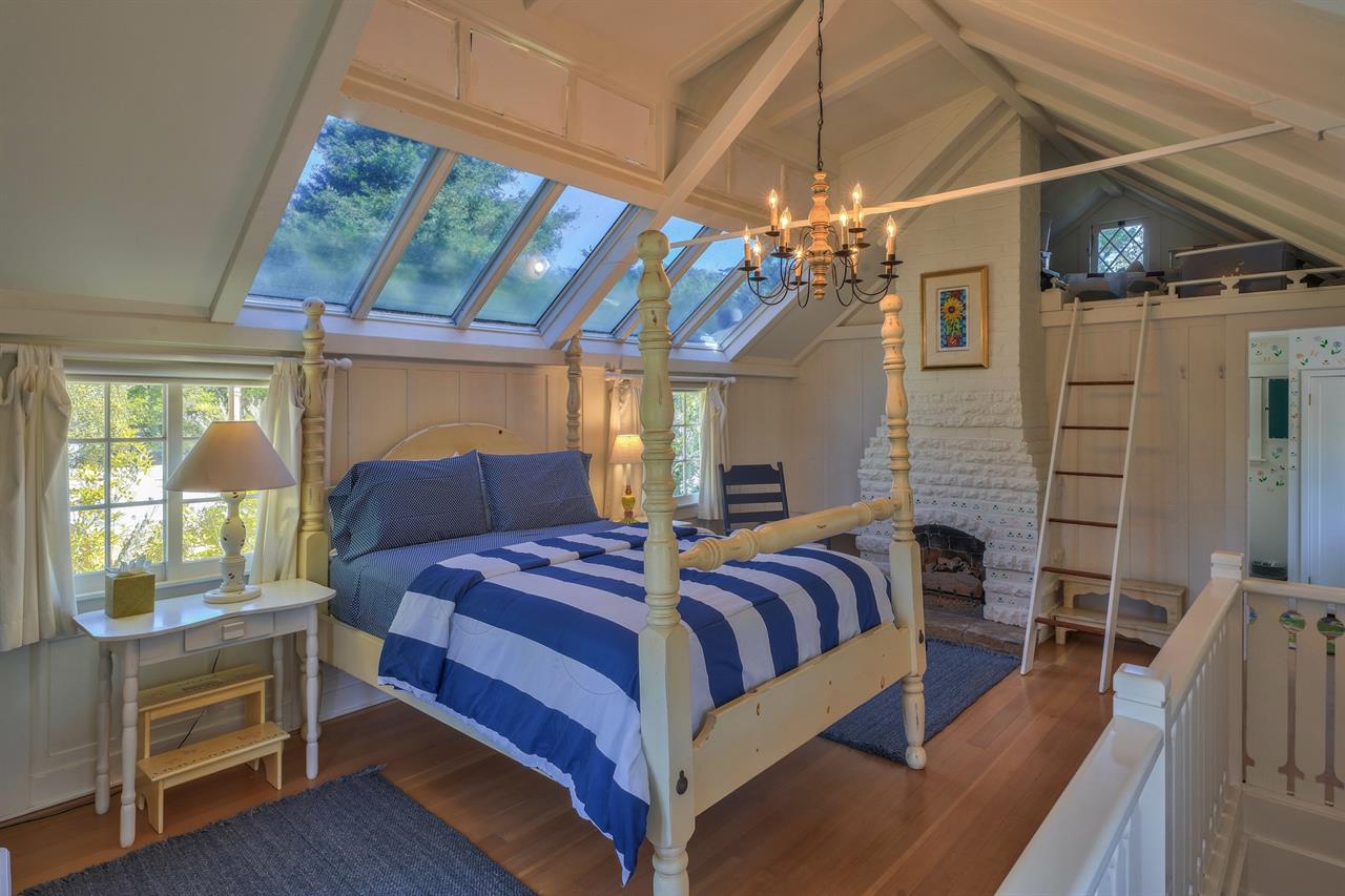 Upstairs, Primary Bedroom, Queen Bed, Gas Fireplace