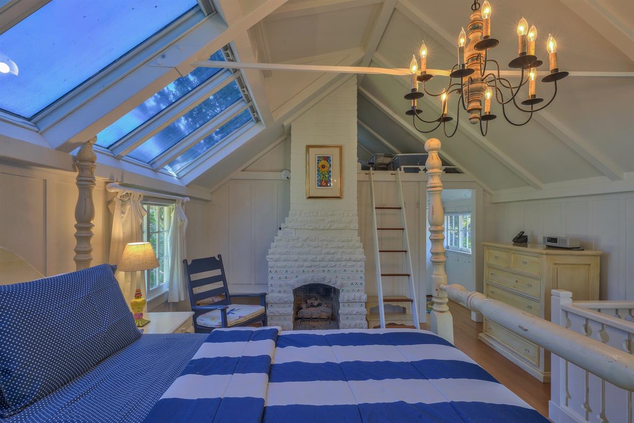 Upstairs, Primary Bedroom, Queen Bed, Gas Fireplace