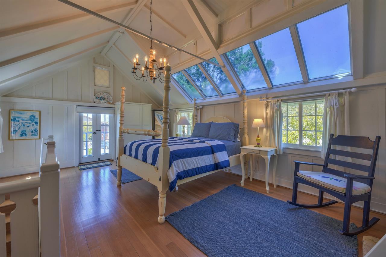 Upstairs, Primary Bedroom, Queen Bed, Skylights, Balcony
