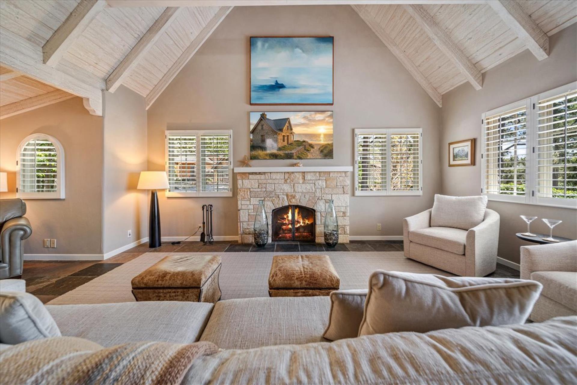 Living Room has a Gas Fireplace and Smart TV