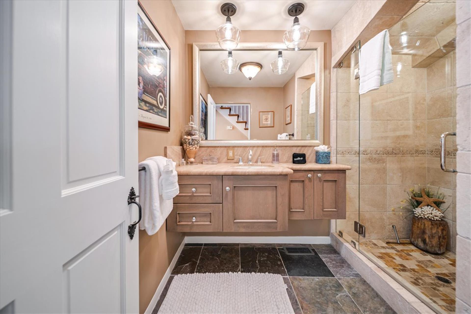 Downstairs Bathroom has a Shower
