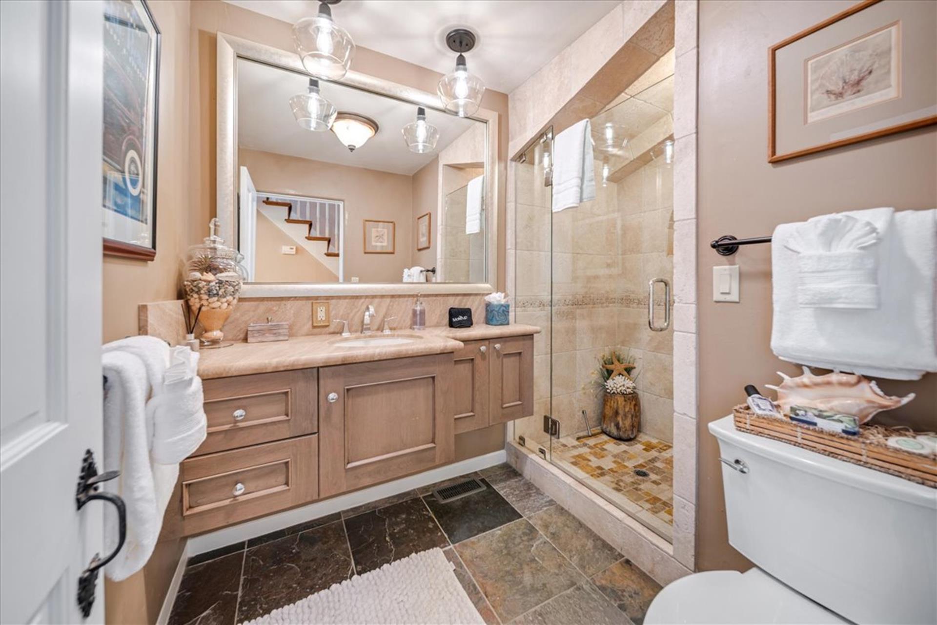 Downstairs Bathroom has a Shower