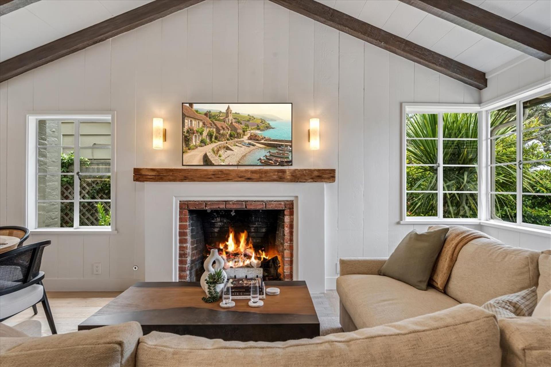 Living Room has a Gas Fireplace and Smart TV