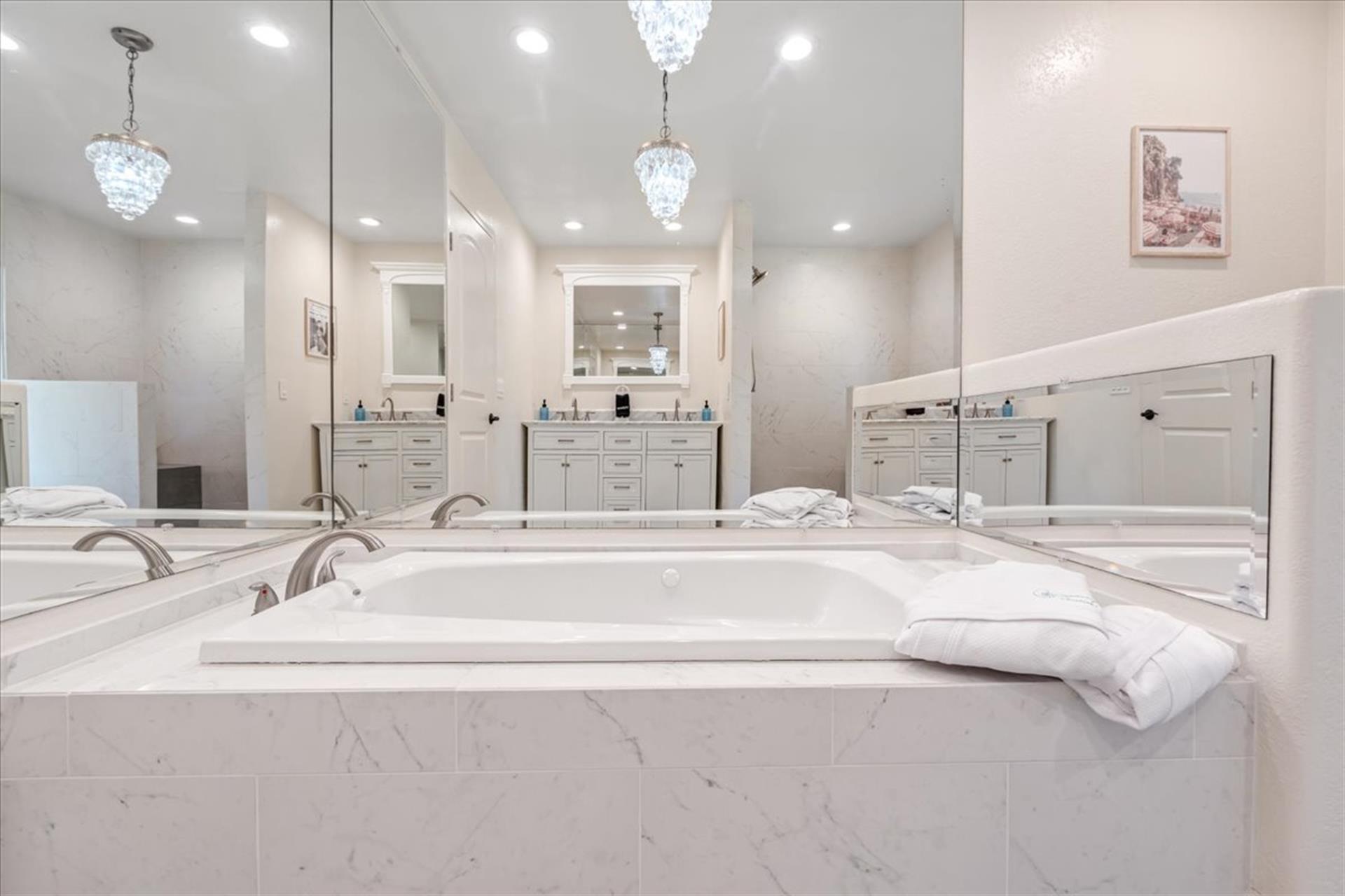 EnSuite Bath for Bedroom 1  Jetted Tub and Separate Shower