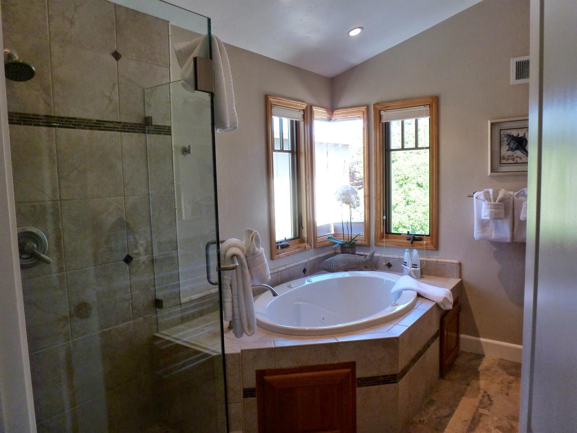 Upstairs Primary Bath with Shower and Separate Jetted Tub