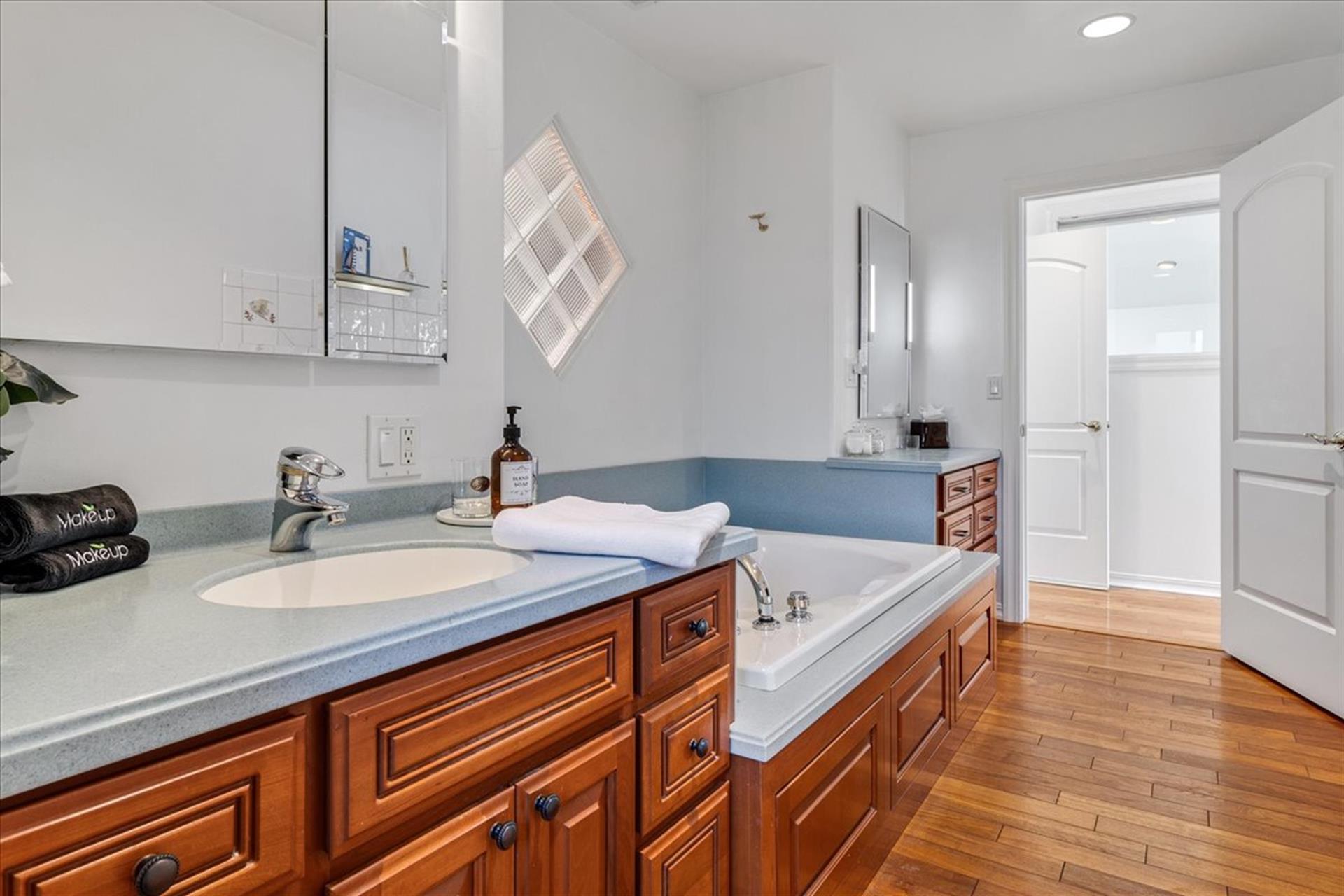 EnSuite Bath for Bedroom 1  Fireplace and Jetted Tub