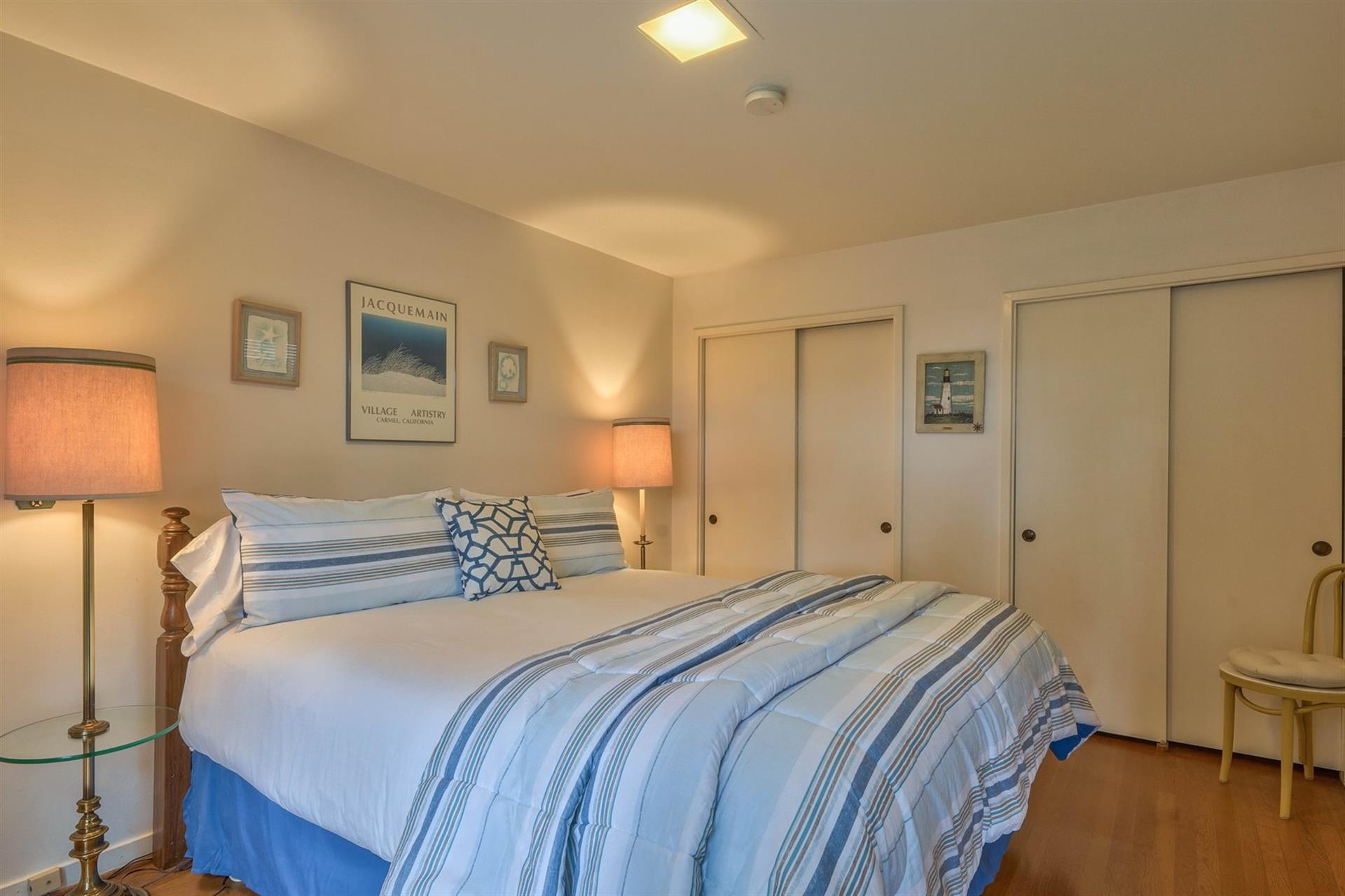 Bedroom 1, King Bed, Wood Floors, Direct Access to Deck