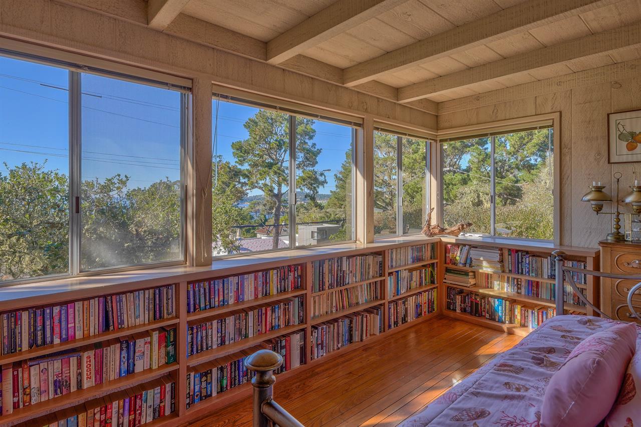 Den  Library with Daybed and Ocean View Upstairs