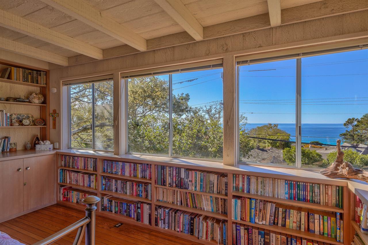 Den  Library with Daybed and Ocean View Upstairs