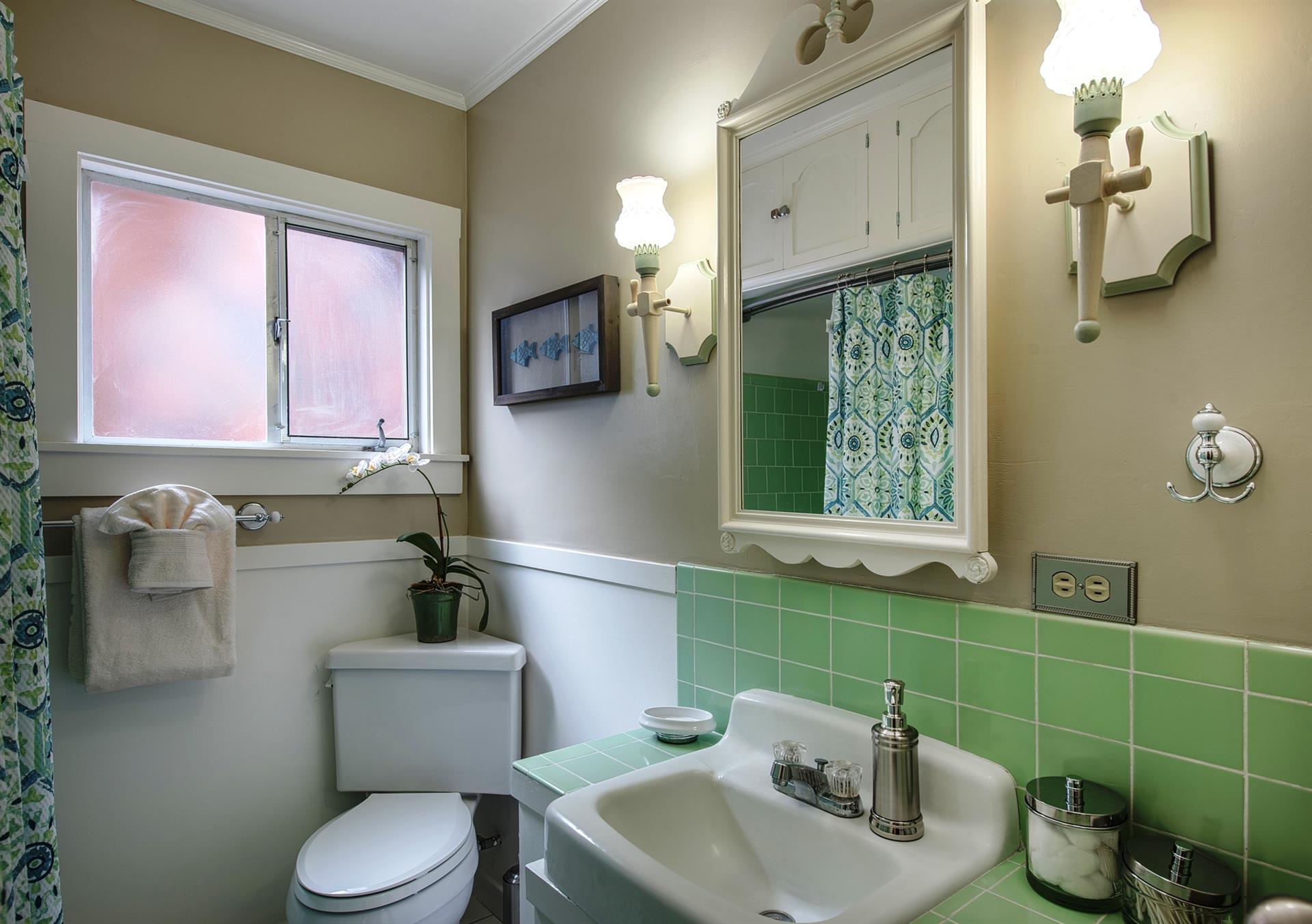 Hallway Bathroom has a Shower Over a Bath Tub