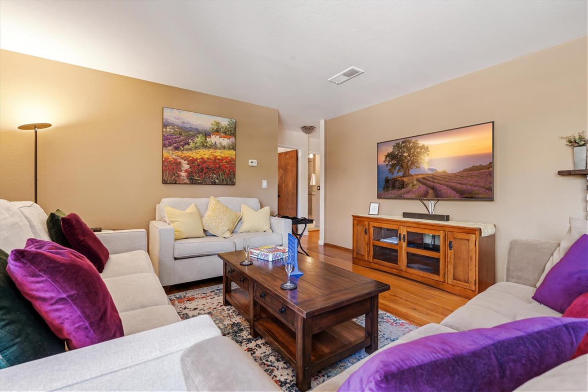Cozy Interiors, Large TV, Comfortable Seating