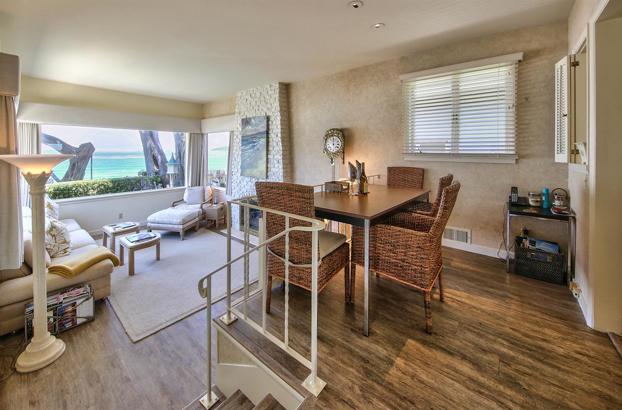 Four Steps Up to the Elevated Dining Area and Kitchen
