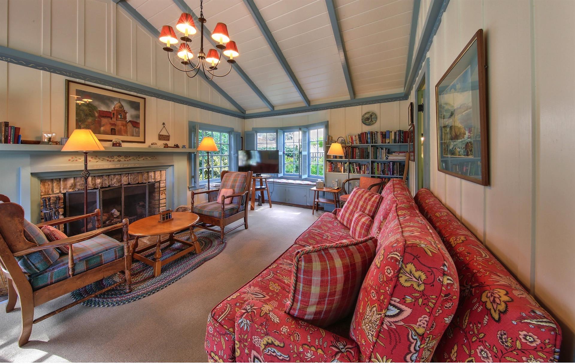A Comfortable, CabinLike Living Space with TV and Library