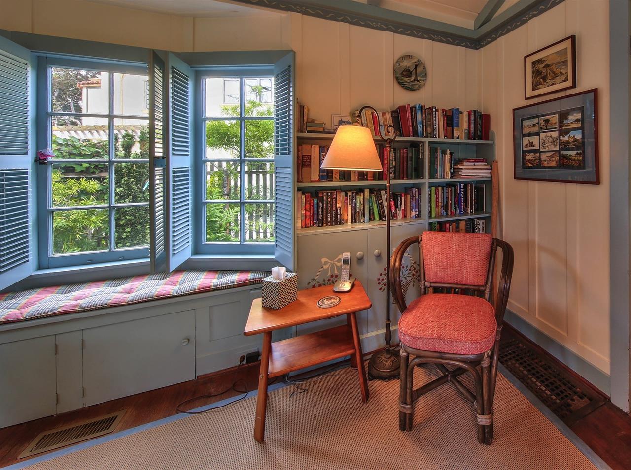 Cozy Library Corner and Window Seat with Garden View