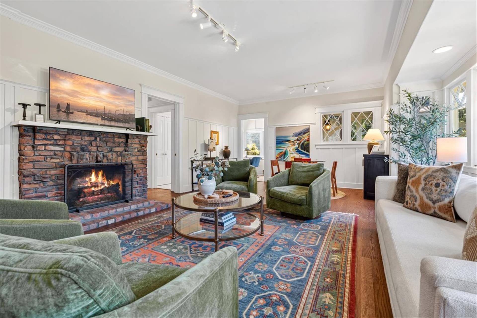 Living Room has a Gas Fireplace and a RokuEnabled Smart TV