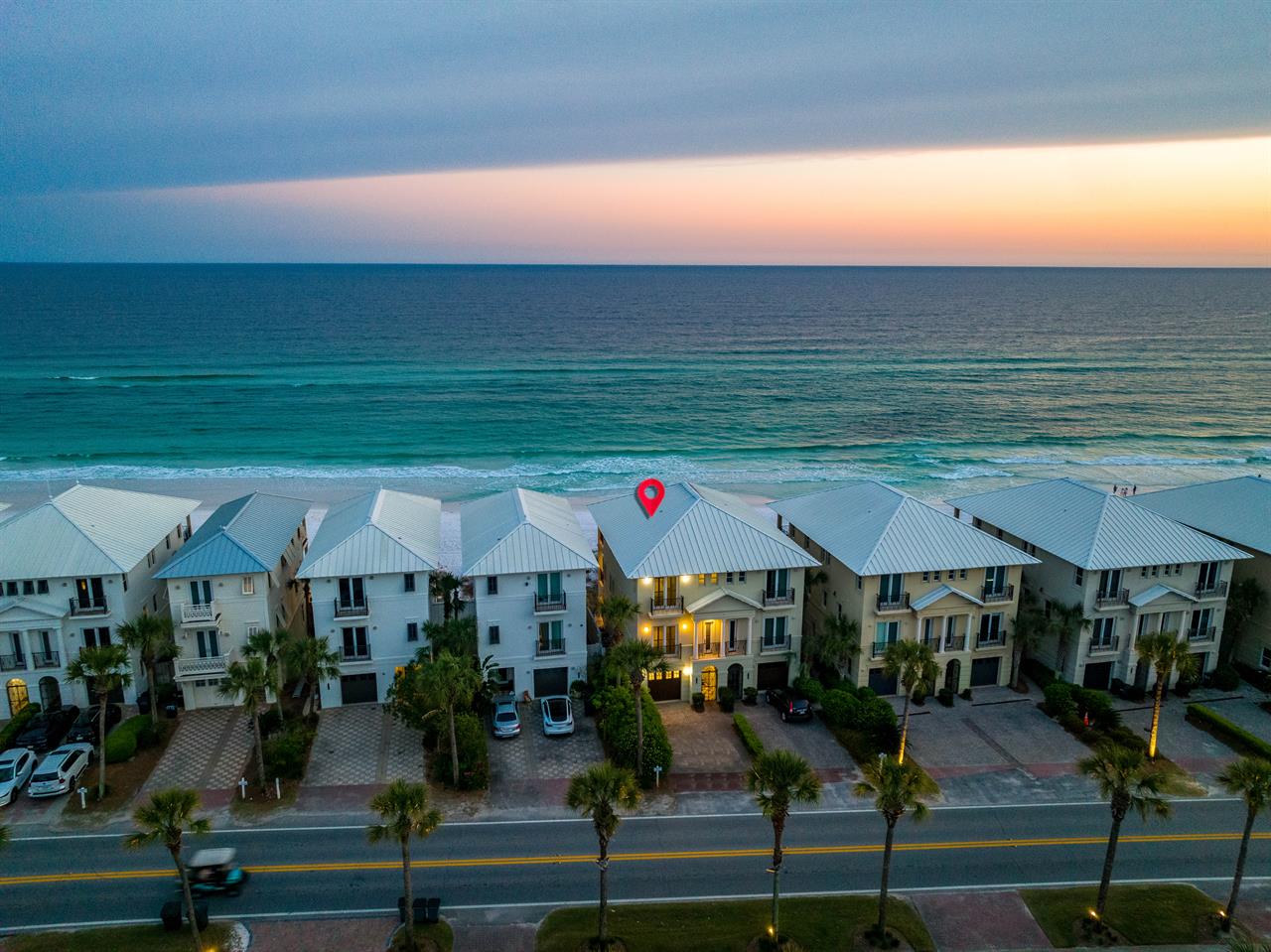 Aerial Sunset Views of Seaside Treasure in Frangista Beach