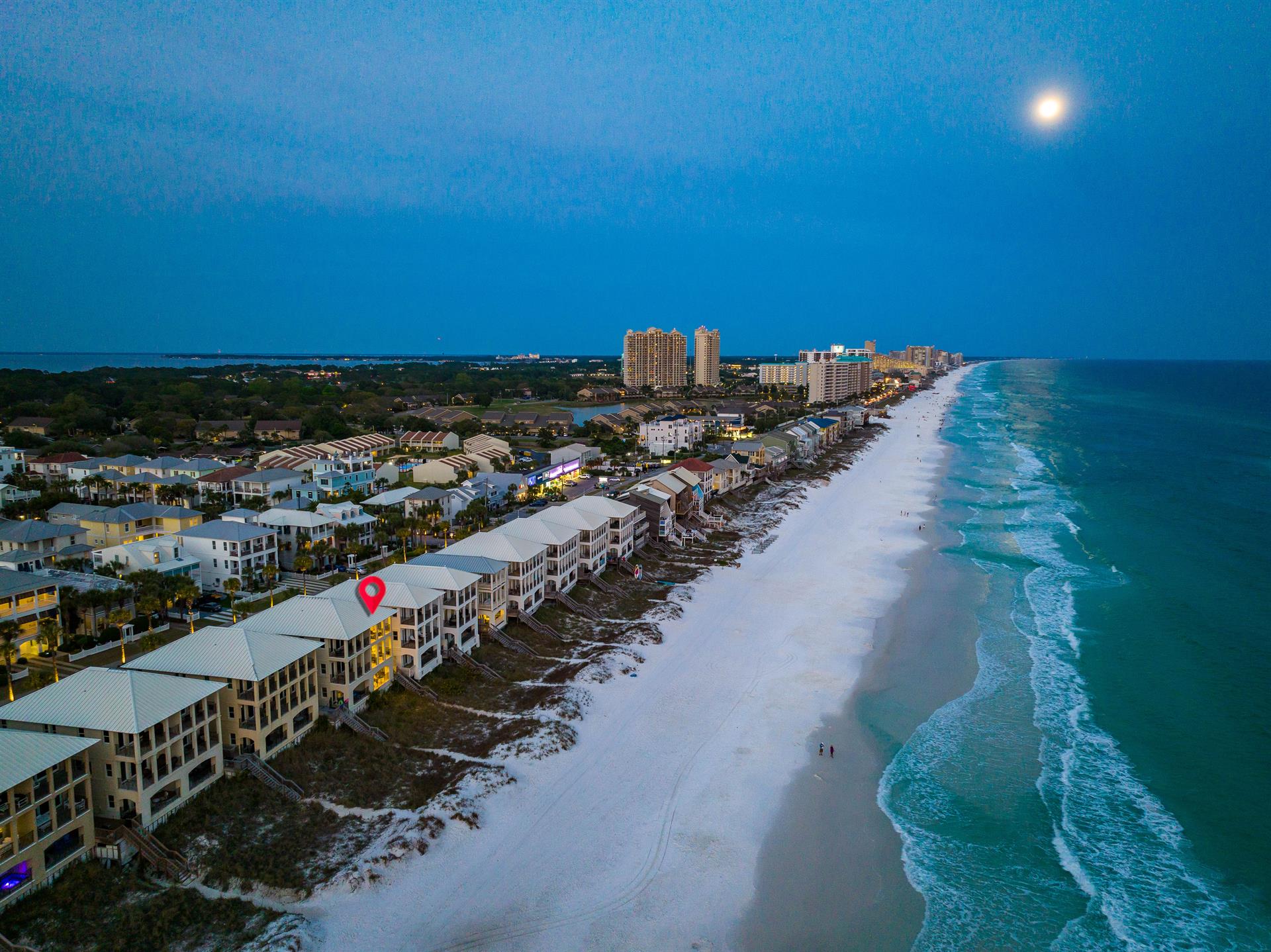 Aerial Sunset Views of Seaside Treasure in Frangista Beach