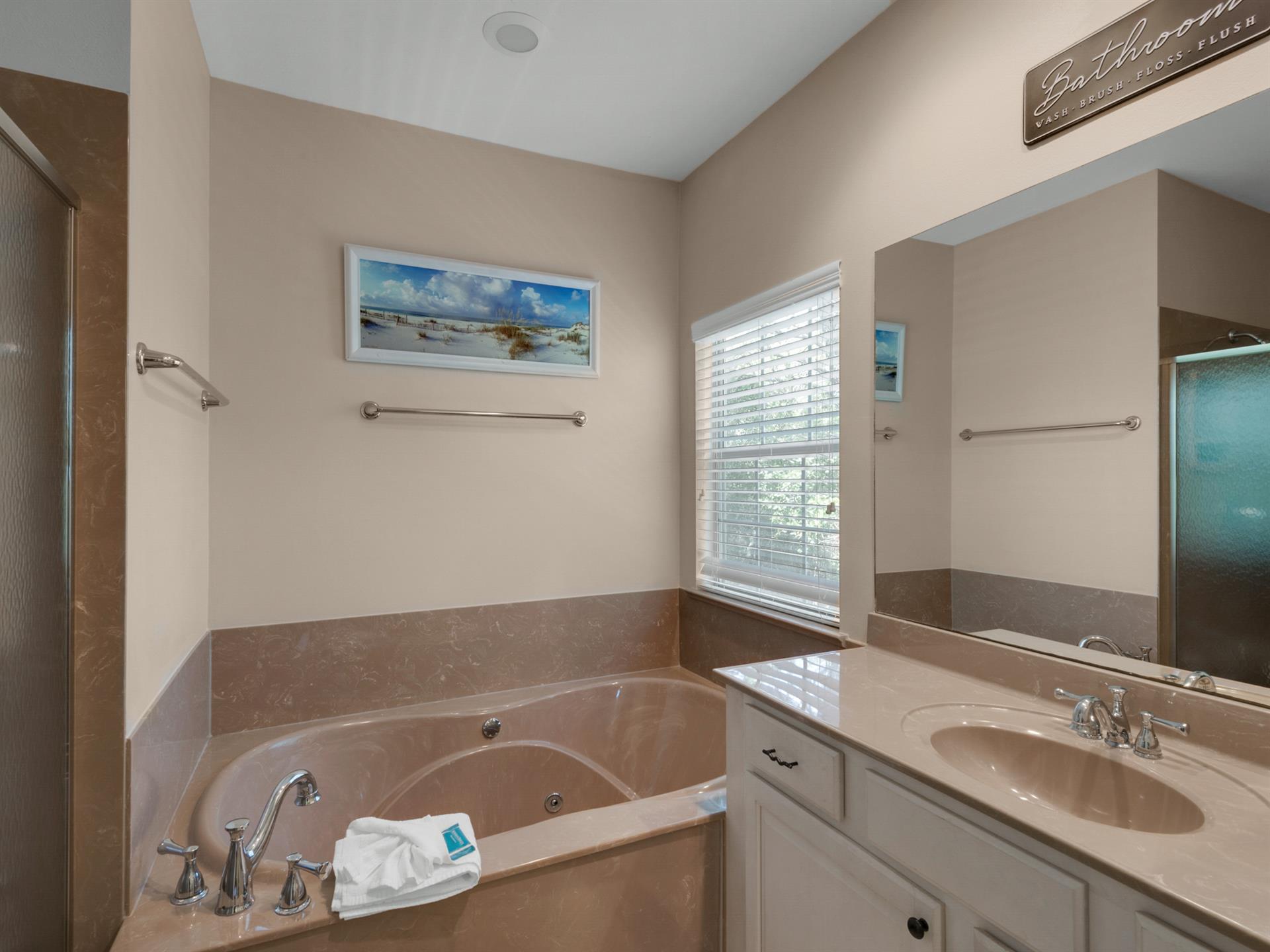 Primary bathroom with oversized tub