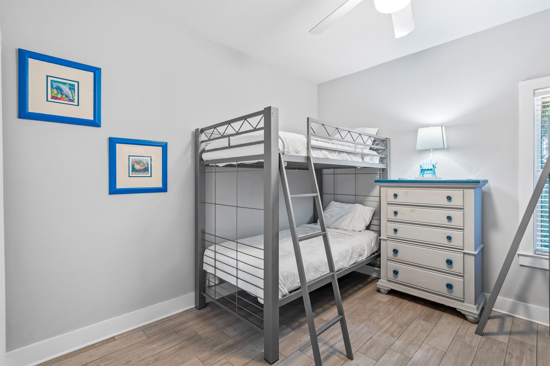 First floor bunk bedroom with 2 sets of twin over twin beds  a 31 tv with cable.