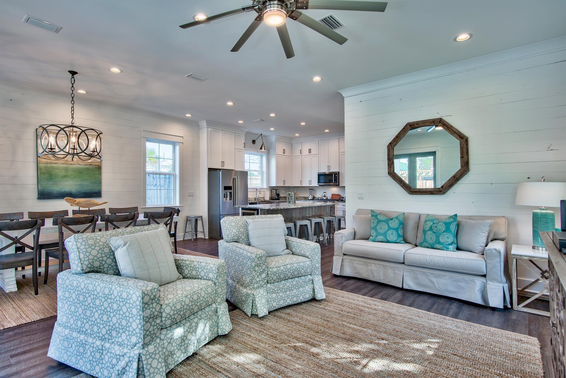 Open Living Room w 65 Inch Flat Screen