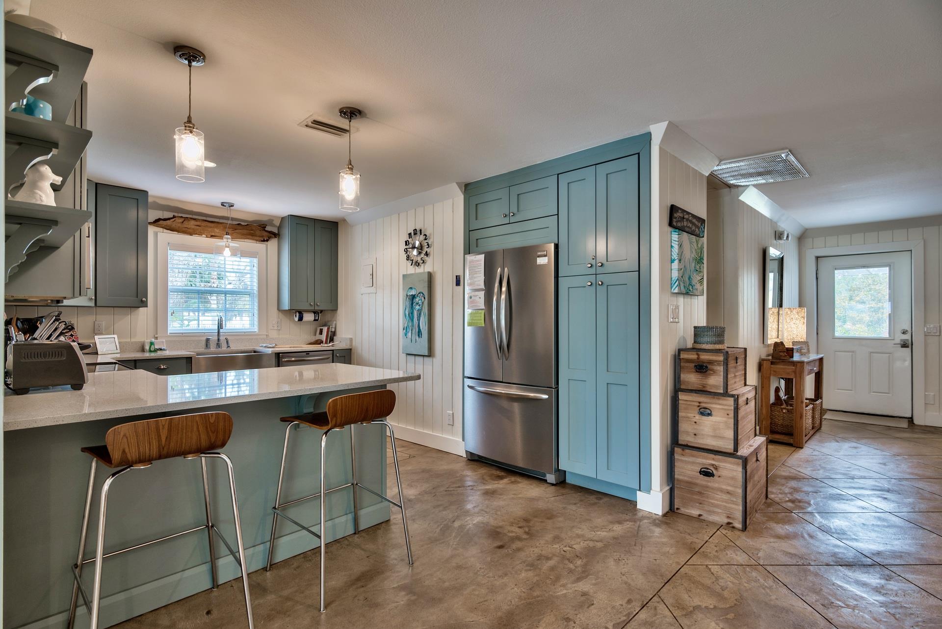 Fully Stocked Kitchen with Stainless Steel Appliances, Cambria Quartz Countertops,  Cookware  Kitchenware,  Breakfast Bar