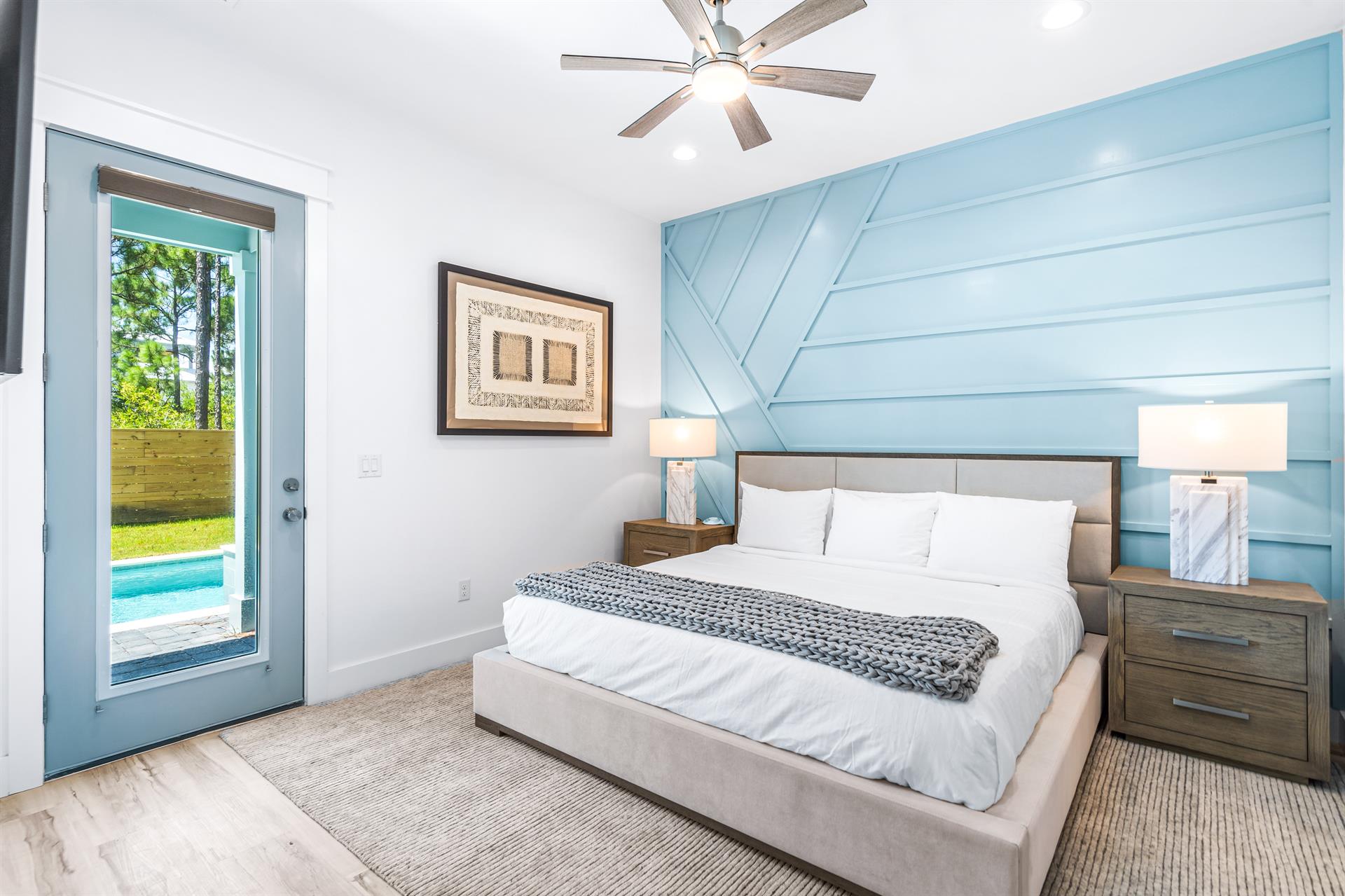 First Floor King bedroom with walk in shower. 1