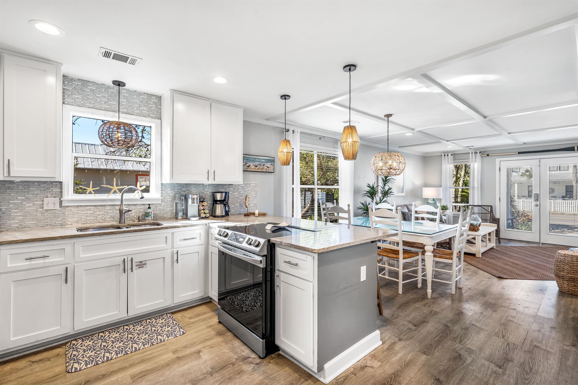 Kitchen, Dining Table and Living Room