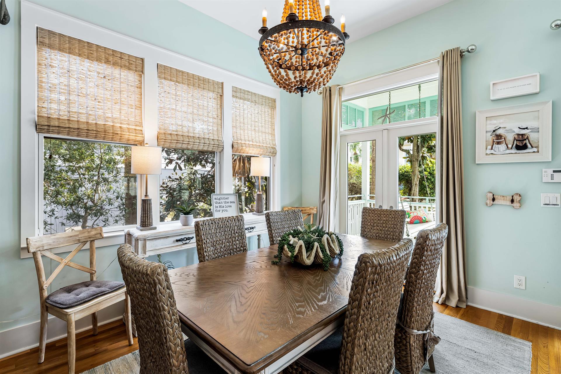 Dining under this unique chandelier