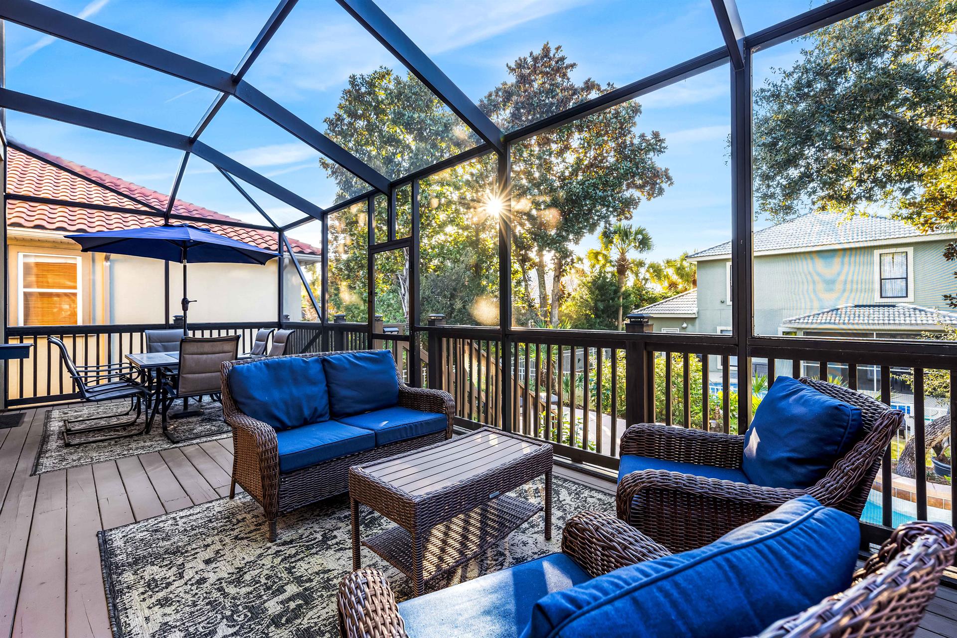 Outdoor Screened In Patio overlooking Pool, Private Gas Grill Included