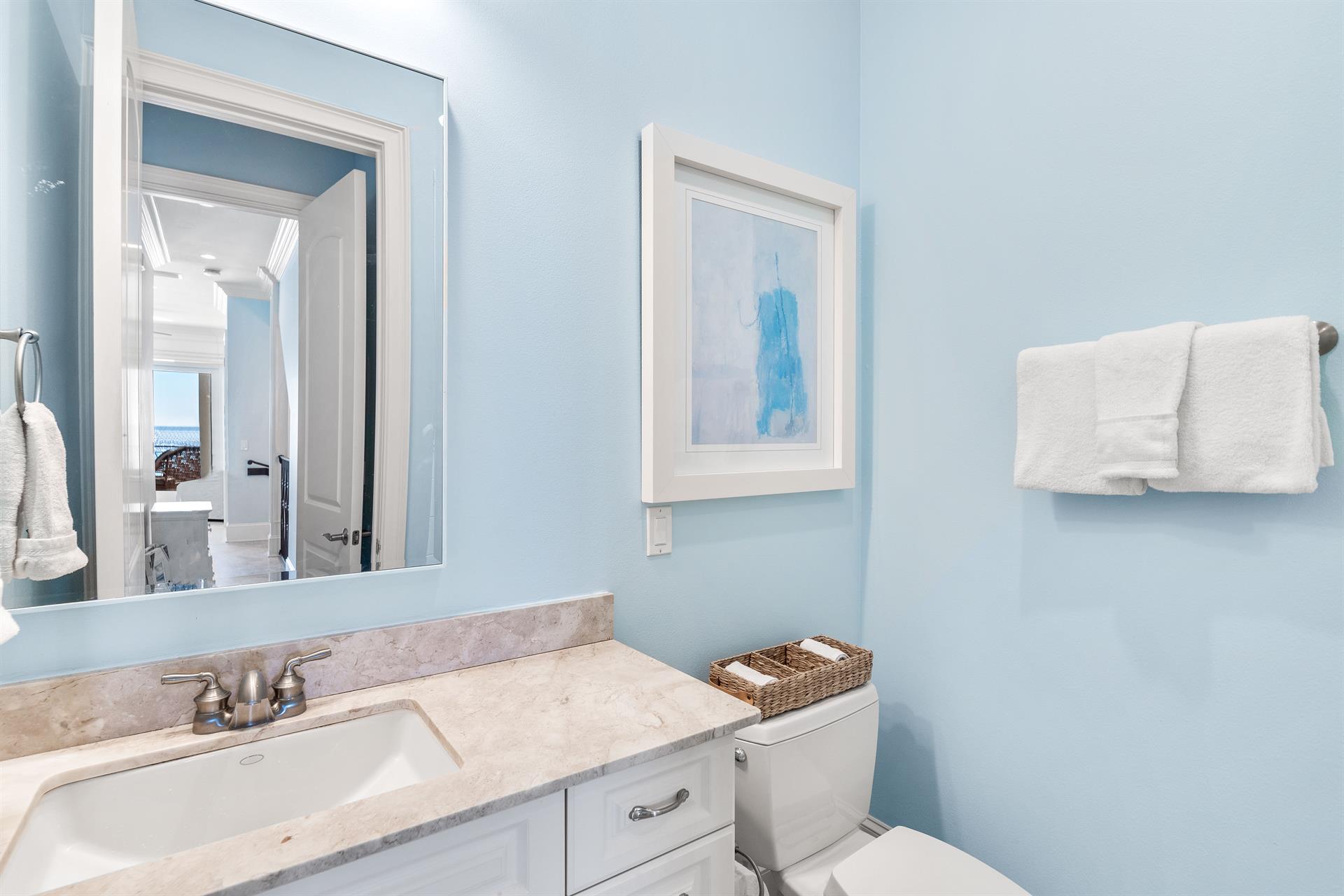 Second floor ensuite bath for the king bedroom with a walkin shower.