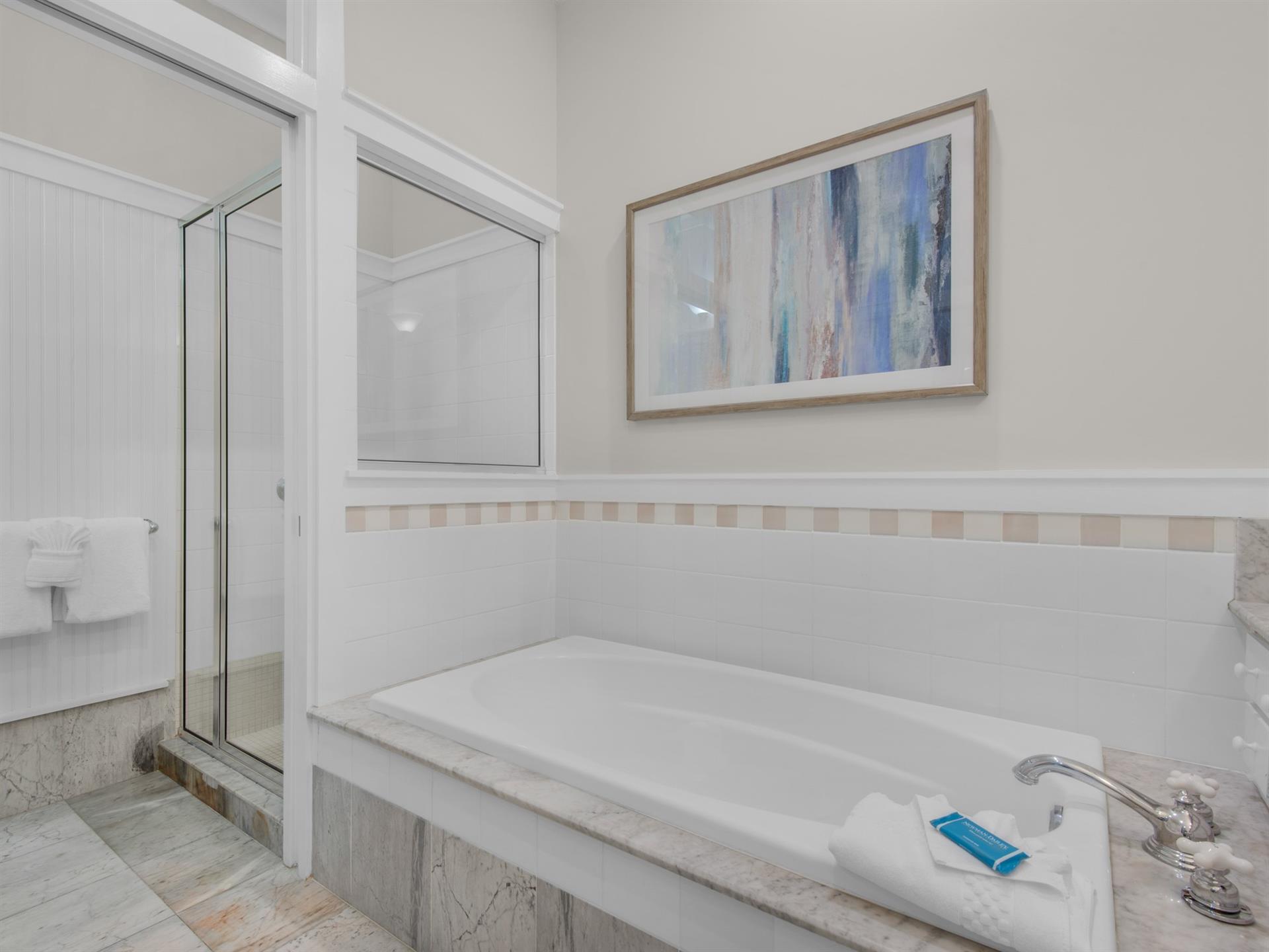 Primary bathroom 2 with soaking tub not jetted and walk in shower  1st floor