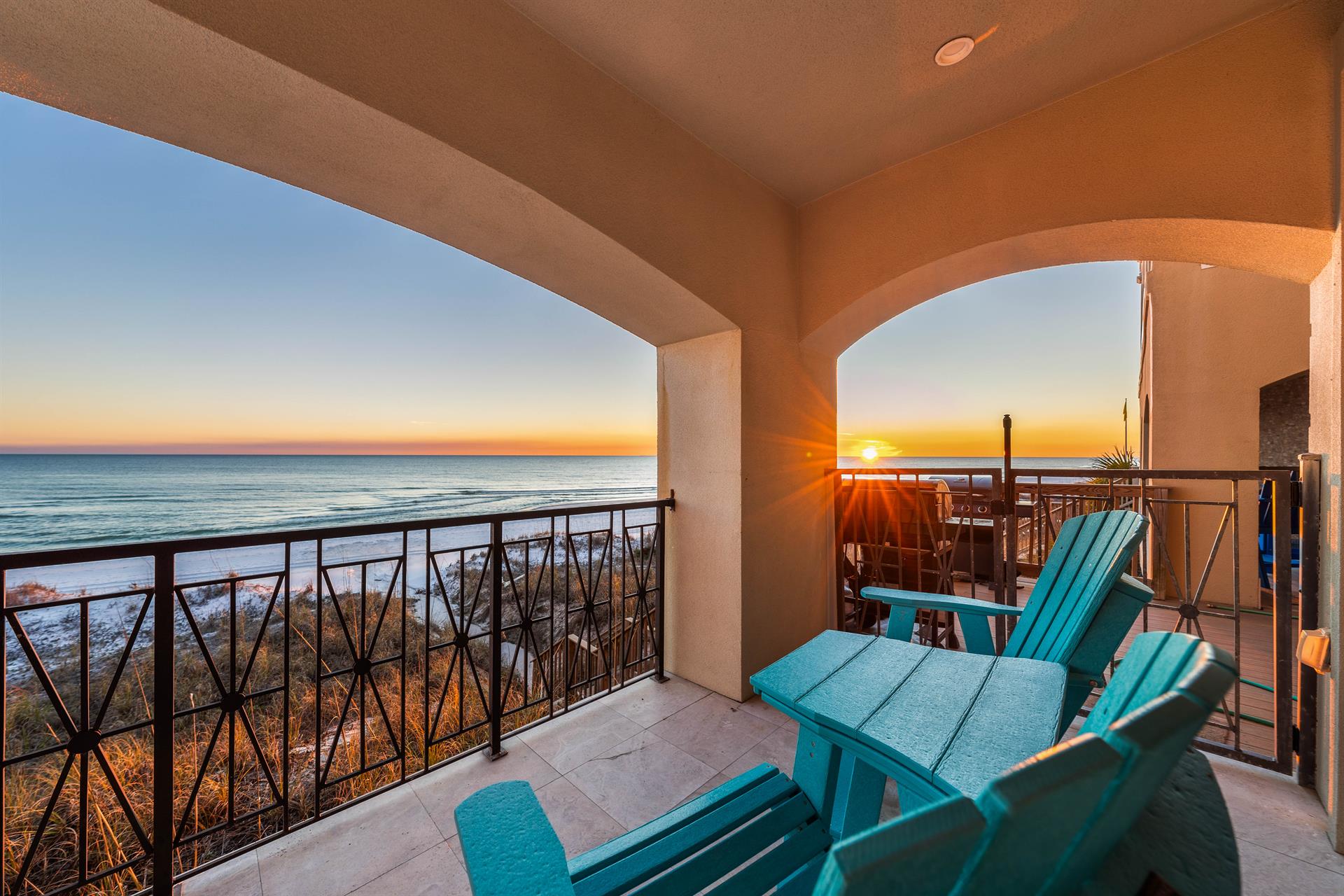 Stunning Sunsets from the first floor covered balcony with a splash pool.