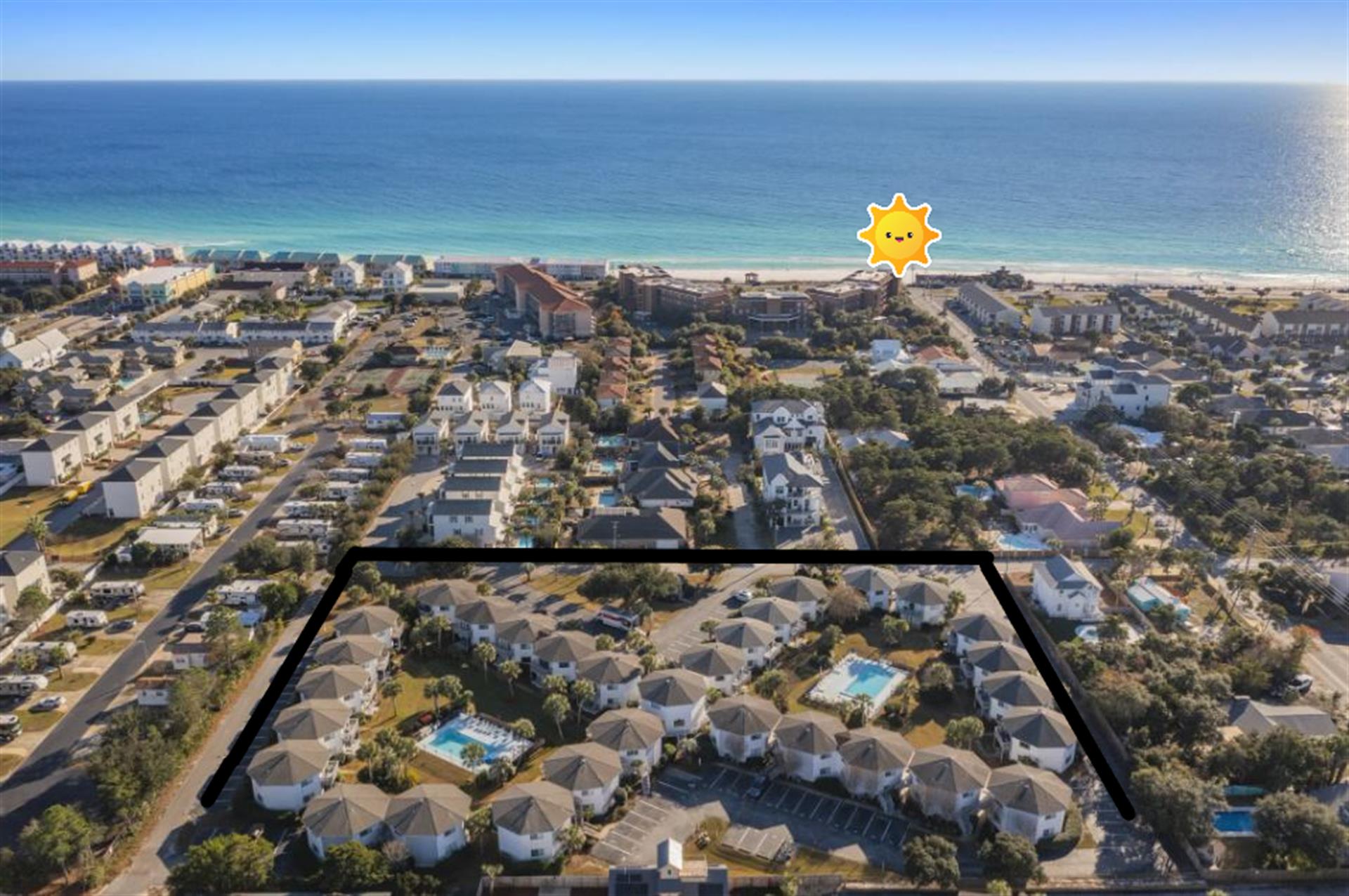 Arial View of Crystal Village and Beach Access