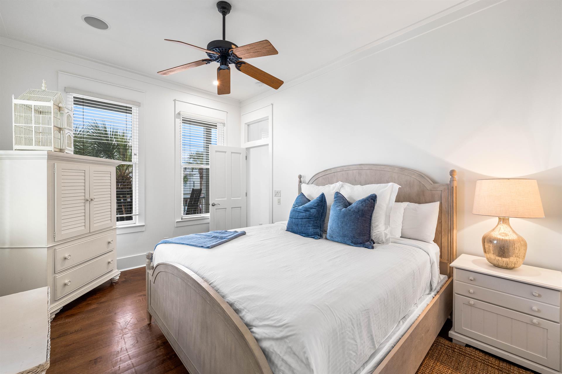Up to the 2nd Floor is a Bedroom with King Bed, 32YouTube TV inside the Armoire, Ensuite Bathroom  Access to the Outdoor Balcony facing the Gulf.