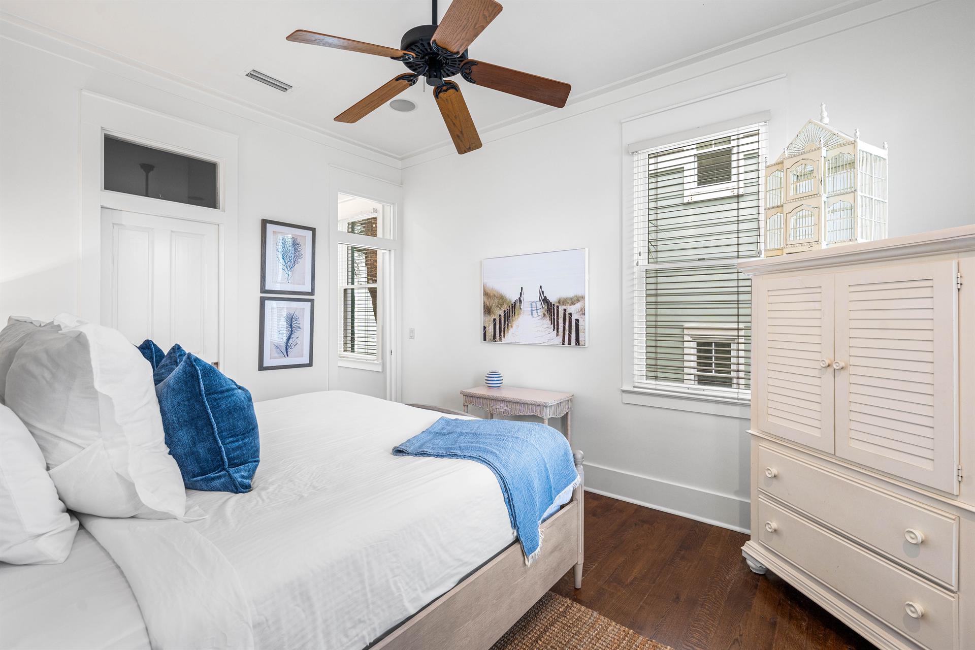 2nd Floor Bedroom with King Bed, 32 YouTube TV  inside the Armoire, Ensuite Bathroom  Access to the Outdoor Balcony facing the Gulf.