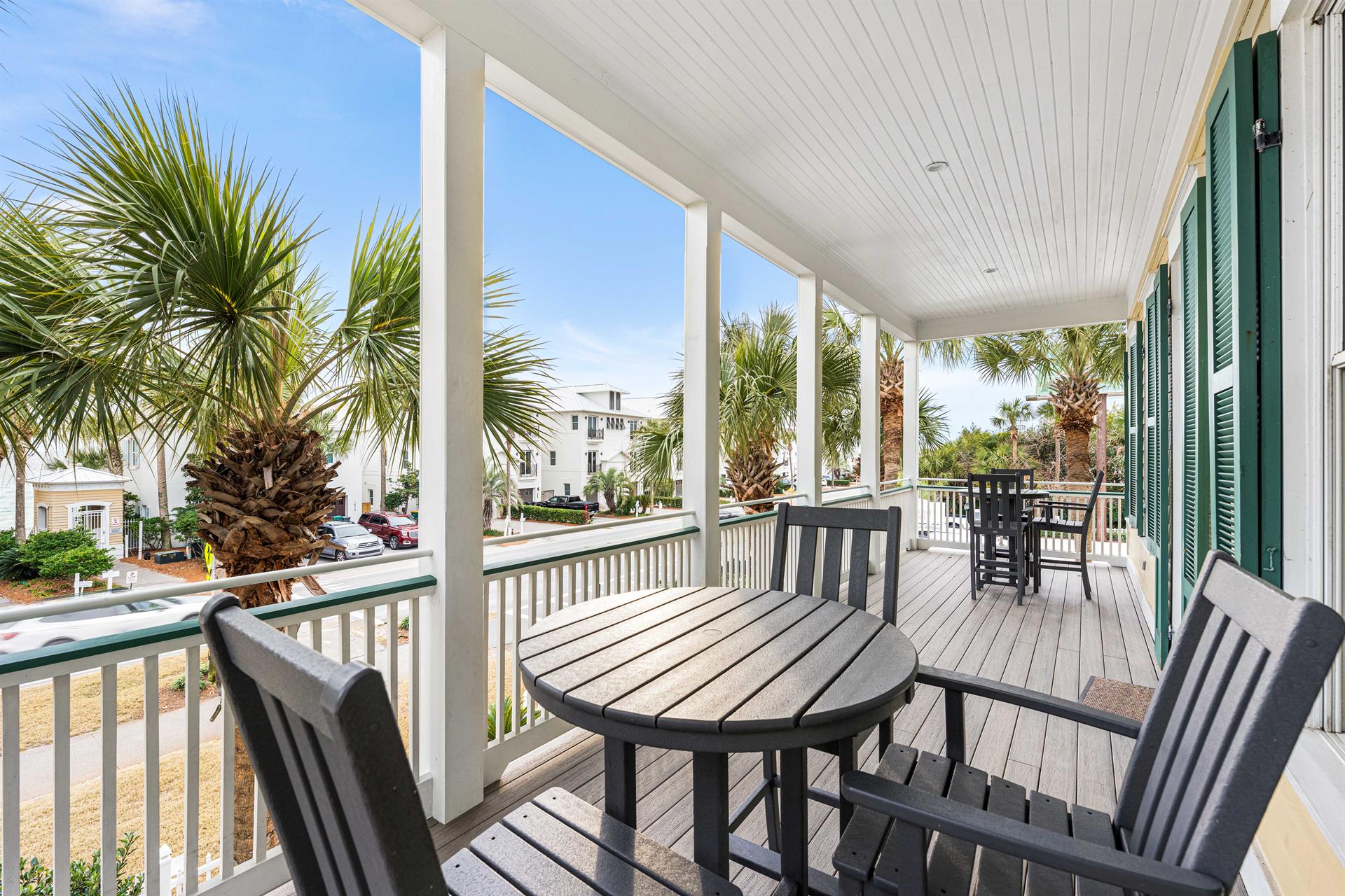 2nd Floor Covered Balcony with Polywood Bistro Tables  Gulf View  Summer Breezes.  Perfect for Morning Coffee or Evening Cocktails